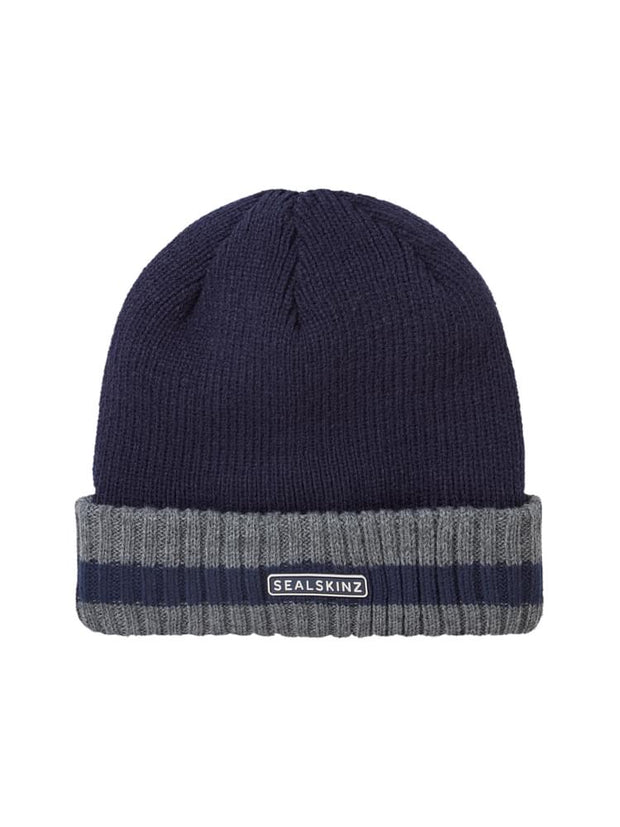 Sealskinz Holkham Waterproof Cold Weather Striped Roll Cuff Beanie - Navy