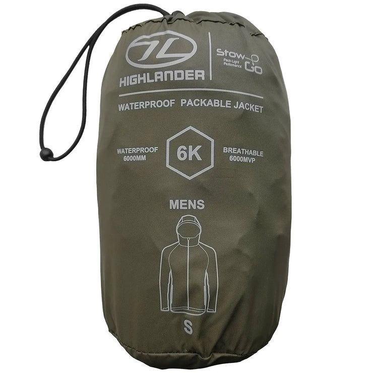 Highlander Stow & Go Pack Away Waterproof and Windproof Men's Jacket - Olive