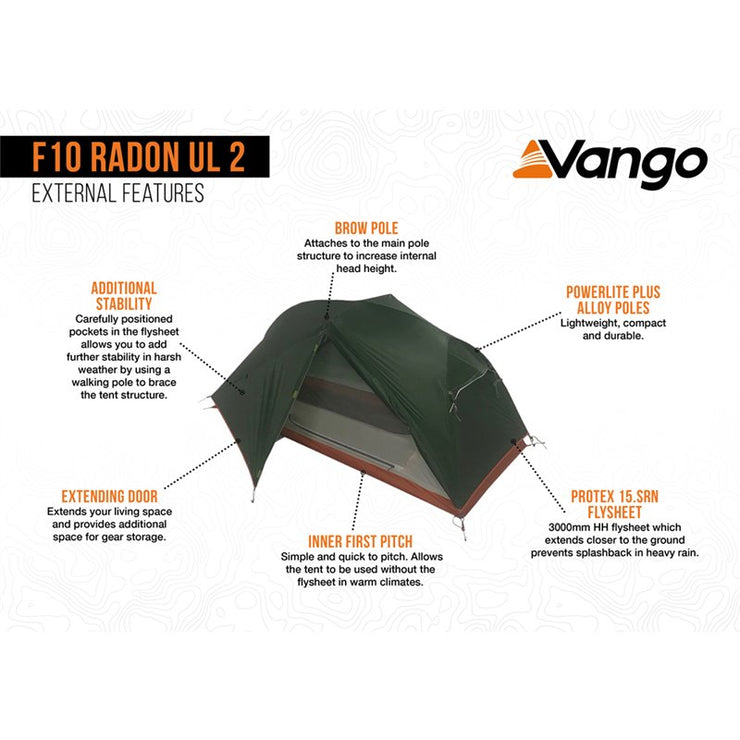 Vango F10 Radon UL 2 Lightweight Tent - Alpine Green