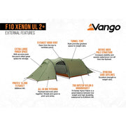 Vango F10 Xenon UL 2Plus 2 Person Lightweight Tent - Alpine Green