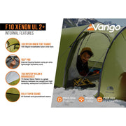 Vango F10 Xenon UL 2Plus 2 Person Lightweight Tent - Alpine Green