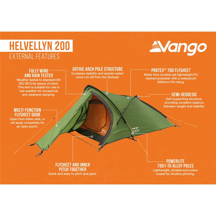 Vango Helvellyn 200 Backpacking Tent 2025 Version - Green