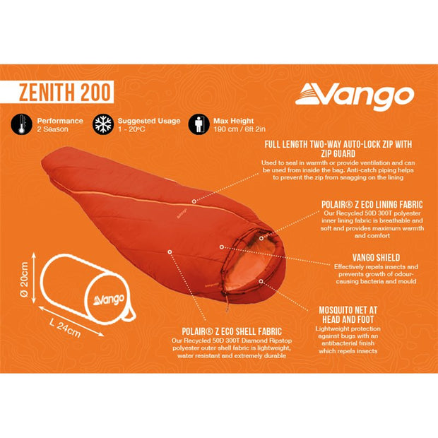 Vango Zenith 200 Eco Sleeping Bag - Tango Red