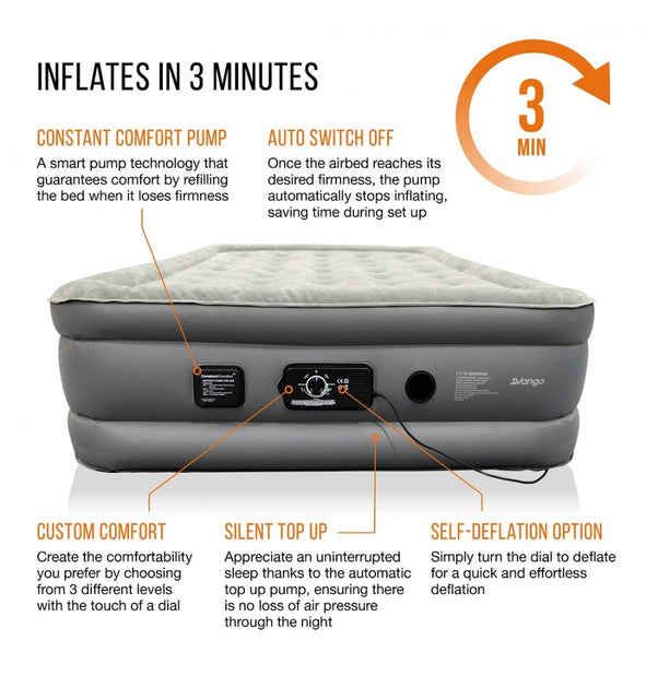 Vango Blissful Adjustable Double Electric Airbed - Nocturne Grey ...